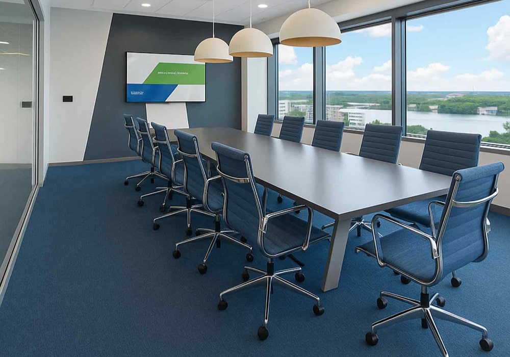 راهنمای جامع چیدمان اتاق کنفرانس اداری | طراحی فضایی حرفه‌ای و آرام با پالاز موکت